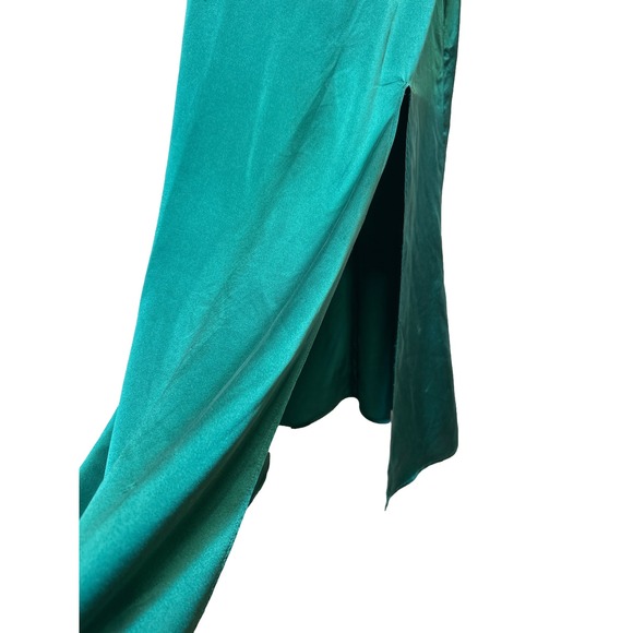 Reformation Emerald Green Satin Slip Dress Midi with Slit Evening Cocktail Party - Picture 5 of 9